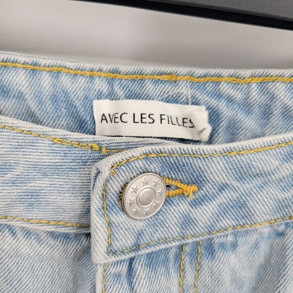 Avec Les Filles Split Frayed Hem Bootcut Jeans Hi-Rise 100% Cotton Womens 30 - Picture 7 of 16